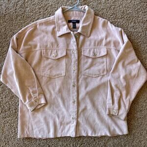 Forever 21 Pink Distressed Raw Hem Button Front Corduroy Oversized‎ Shirt Jacket